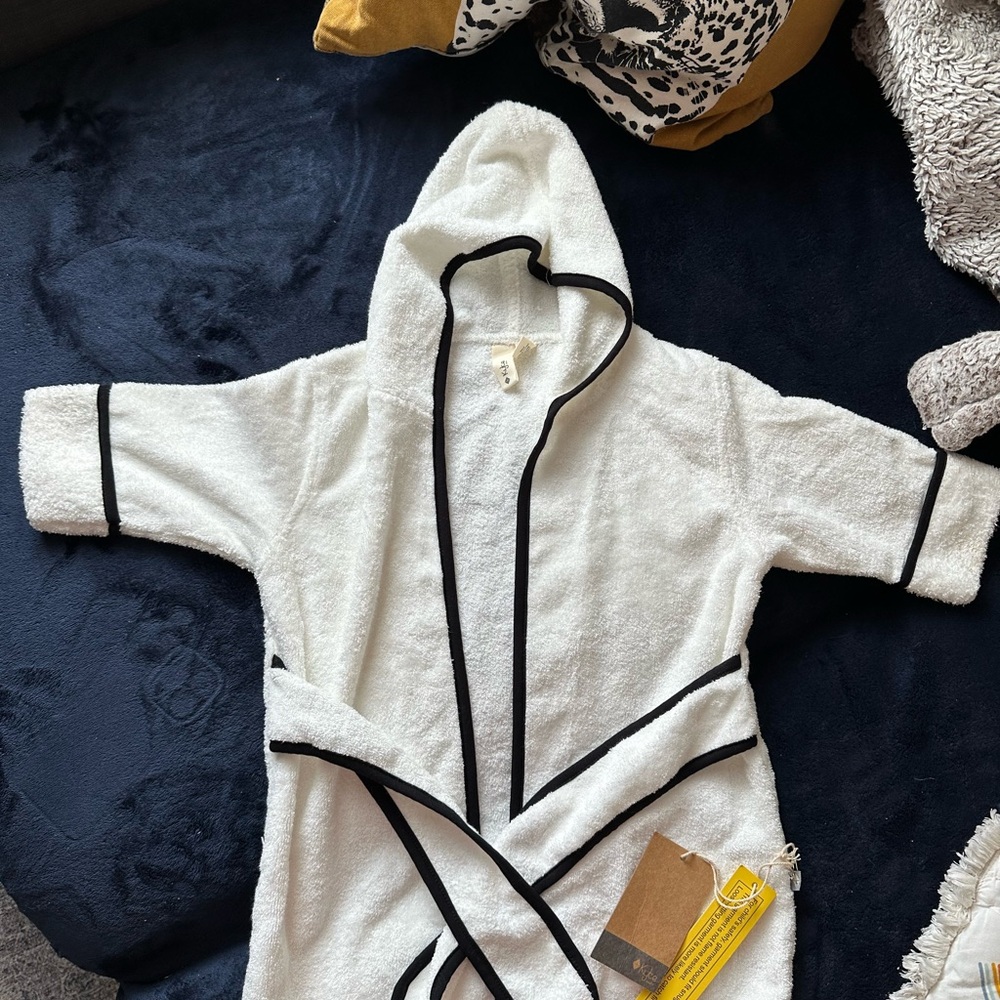KYTE BABY White Hooded Bathrobe with Black Trim